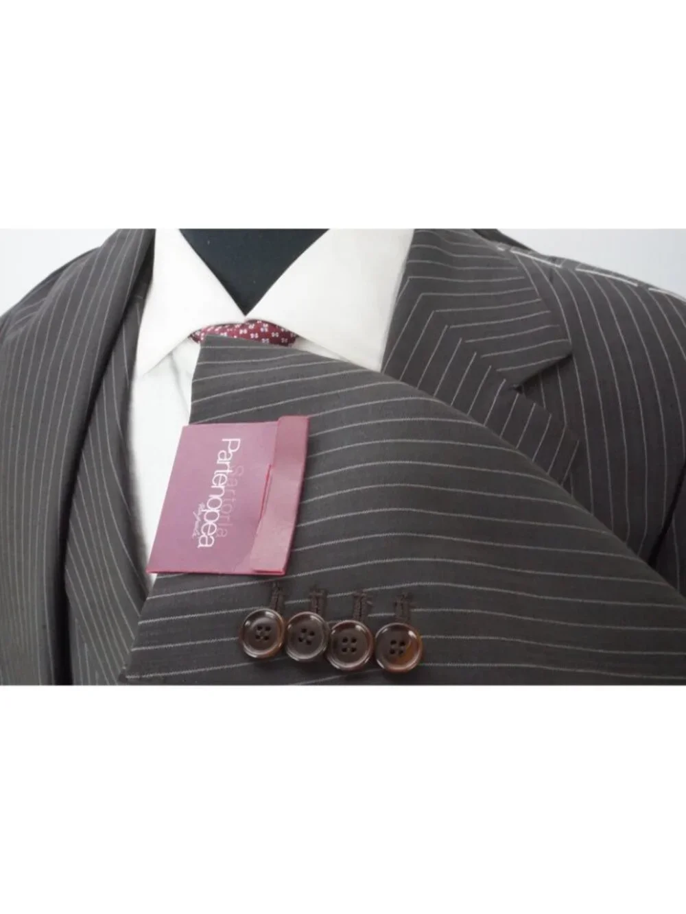 Sartoria Partenopea Brown Striped Wool 2 Pc Suit Jacket Pant 50 EU NEW